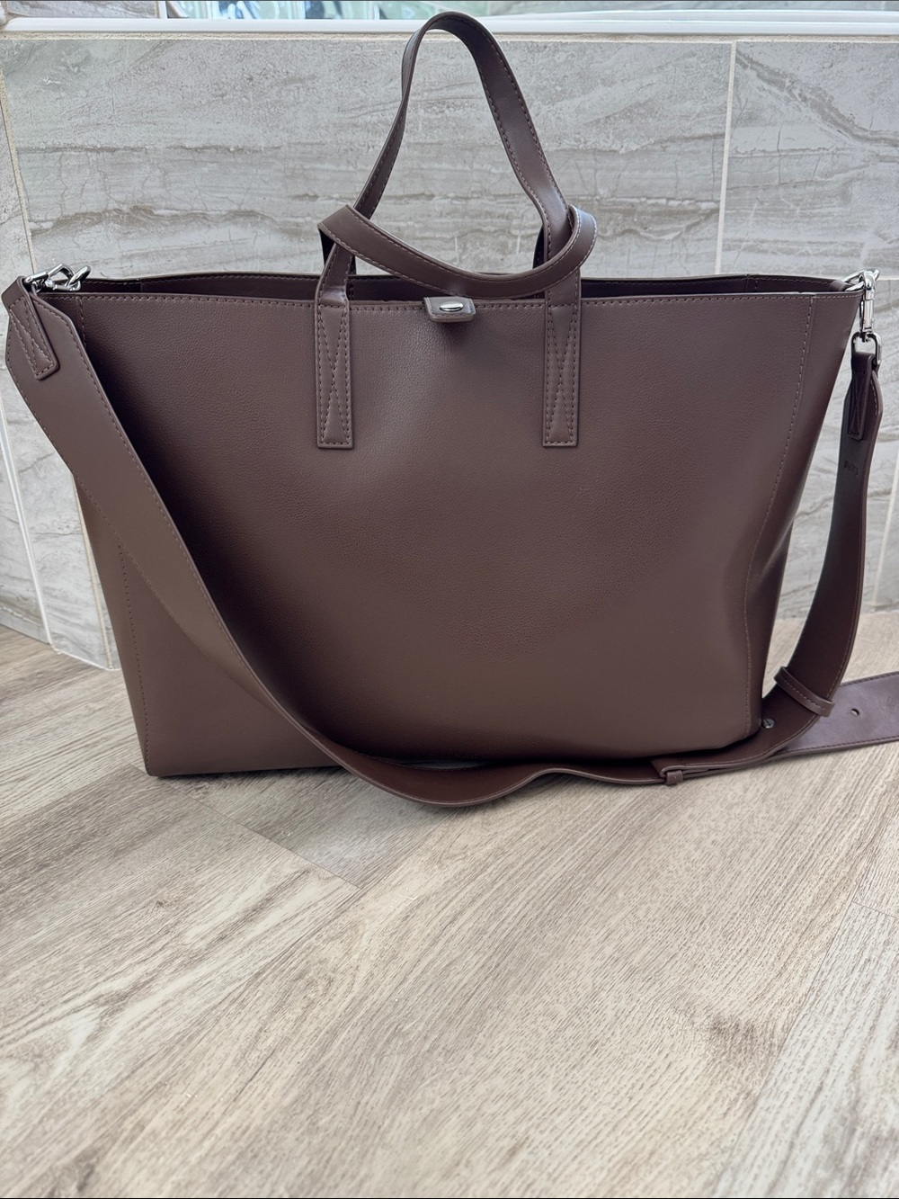 Calpak Haven Espresso Dark Brown Leather Tote with Detachable Strap